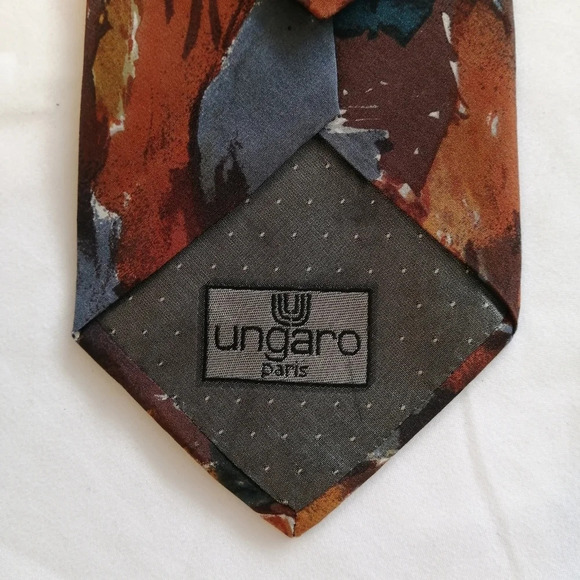 Emanuel Ungaro Paris 100% Silk Italian Tie Abstract Print Earth Tones - Picture 10 of 14